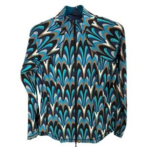 Bylse Full Zip Jacket Junior Medium‎ Blue Tan Black Gray Pattern Activewear EUC